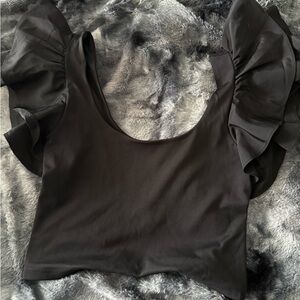 Express Black Ruffled Sleeveless Blouse